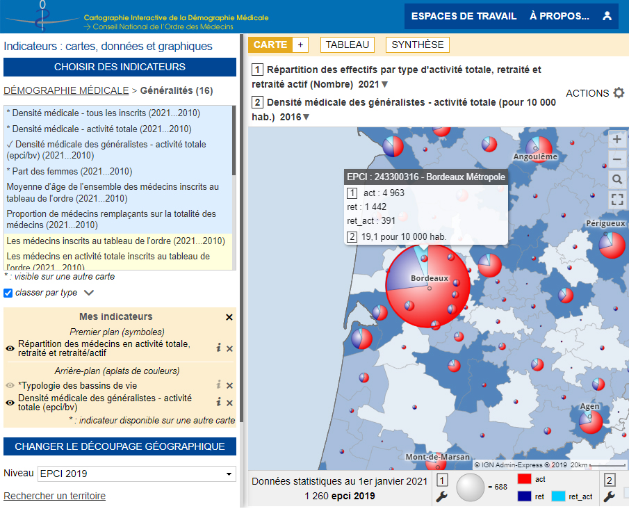 Medical demographics interactive cartography - General practitioners' medical density
