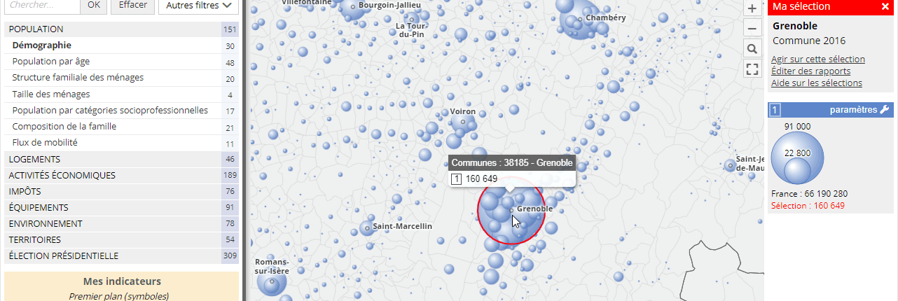 Je sélectionne la commune de Grenoble.