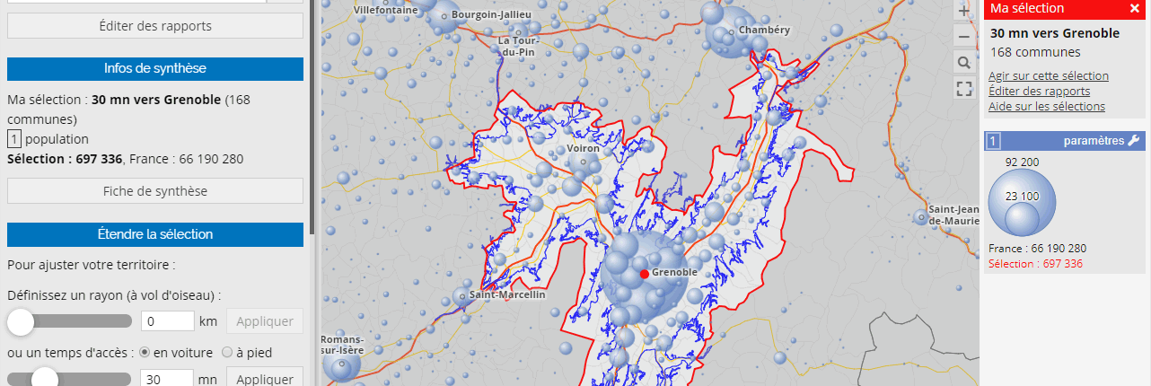 Je visualise le tracé de l’isochrone.