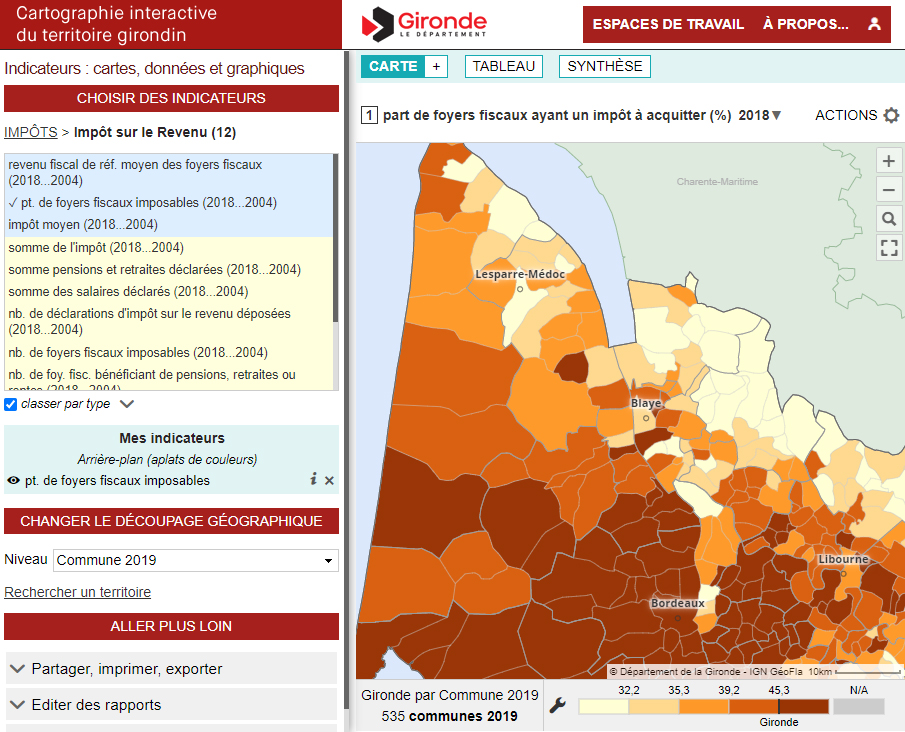Interactive map of the French Gironde Department - Fiscal family